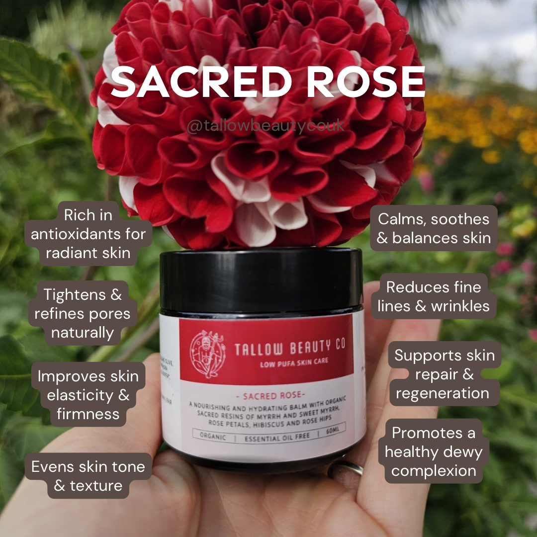 TALLOW BALM INFUSED WITH MYRRH, OPOPONAX, ROSE, ROSE HIPS & HIBISCUS, SACRED ROSE