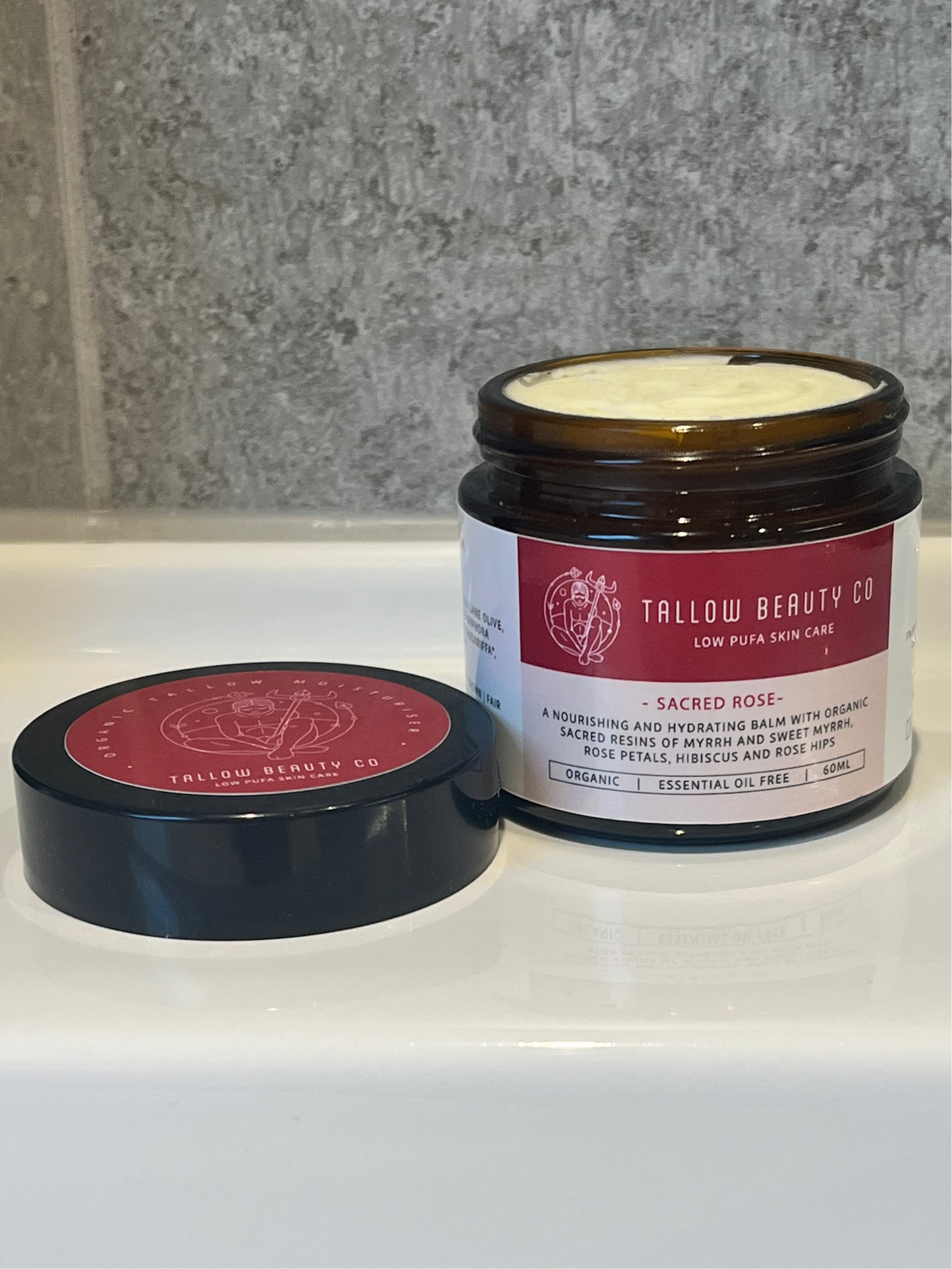 TALLOW BALM INFUSED WITH MYRRH, OPOPONAX, ROSE, ROSE HIPS & HIBISCUS, SACRED ROSE