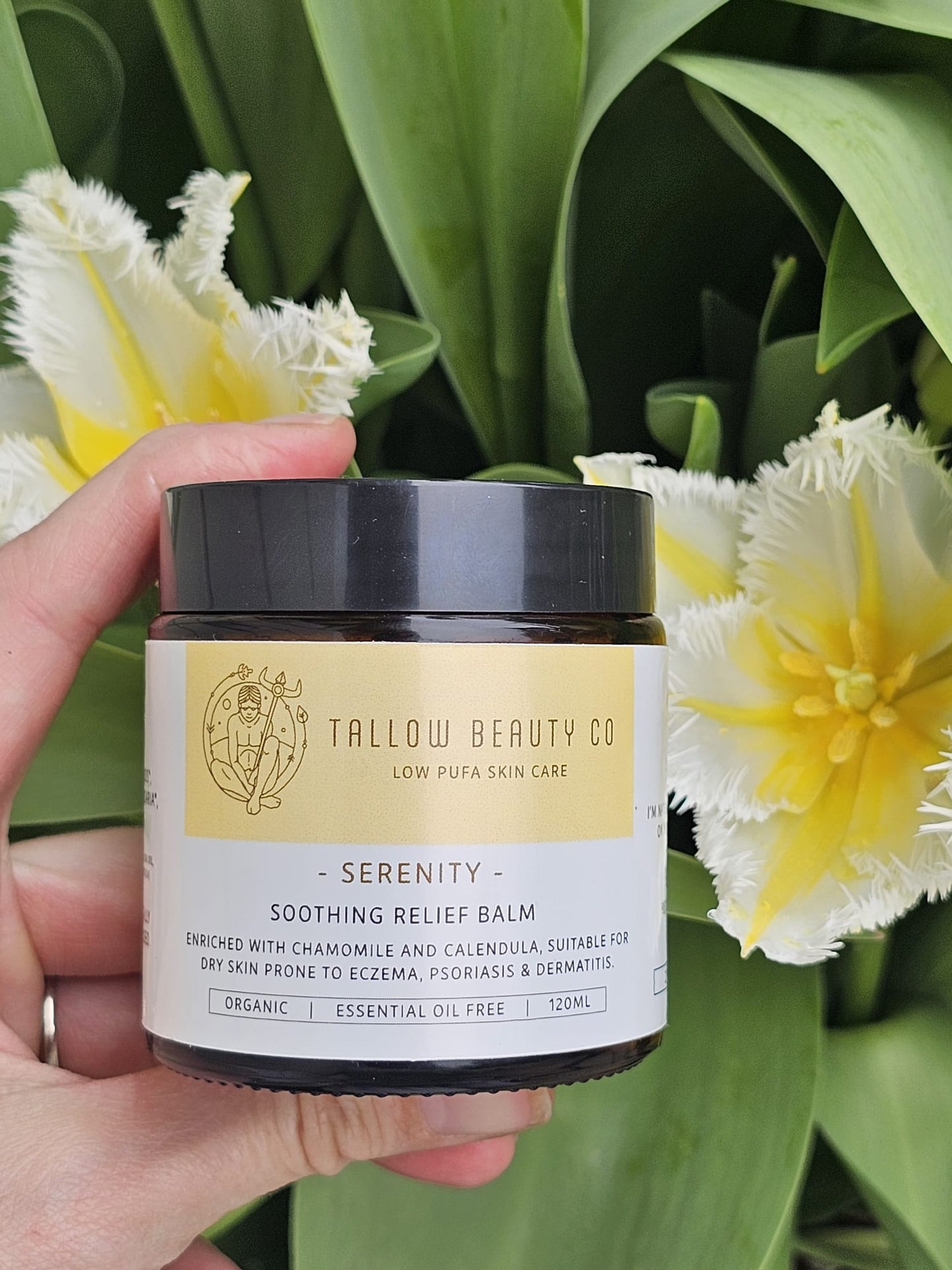 TALLOW BALM INFUSED WITH CHAMOMILE & CALENDULA. SERENITY
