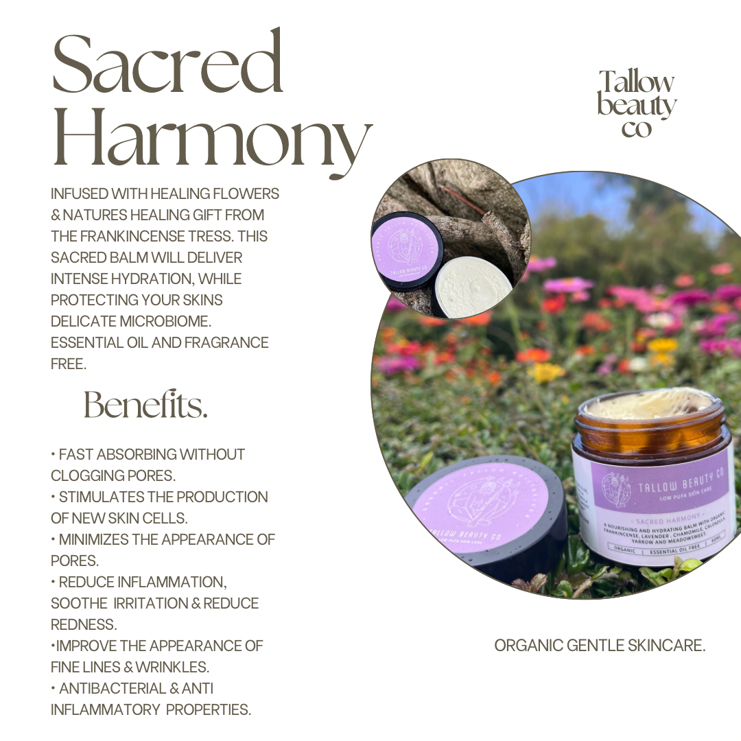 TALLOW BALM INFUSED WITH FRANKINCENSE, LAVENDER, CHAMOMILE, CALENDULA, YARROW & MEADOWSWEET,  SACRED HARMONY
