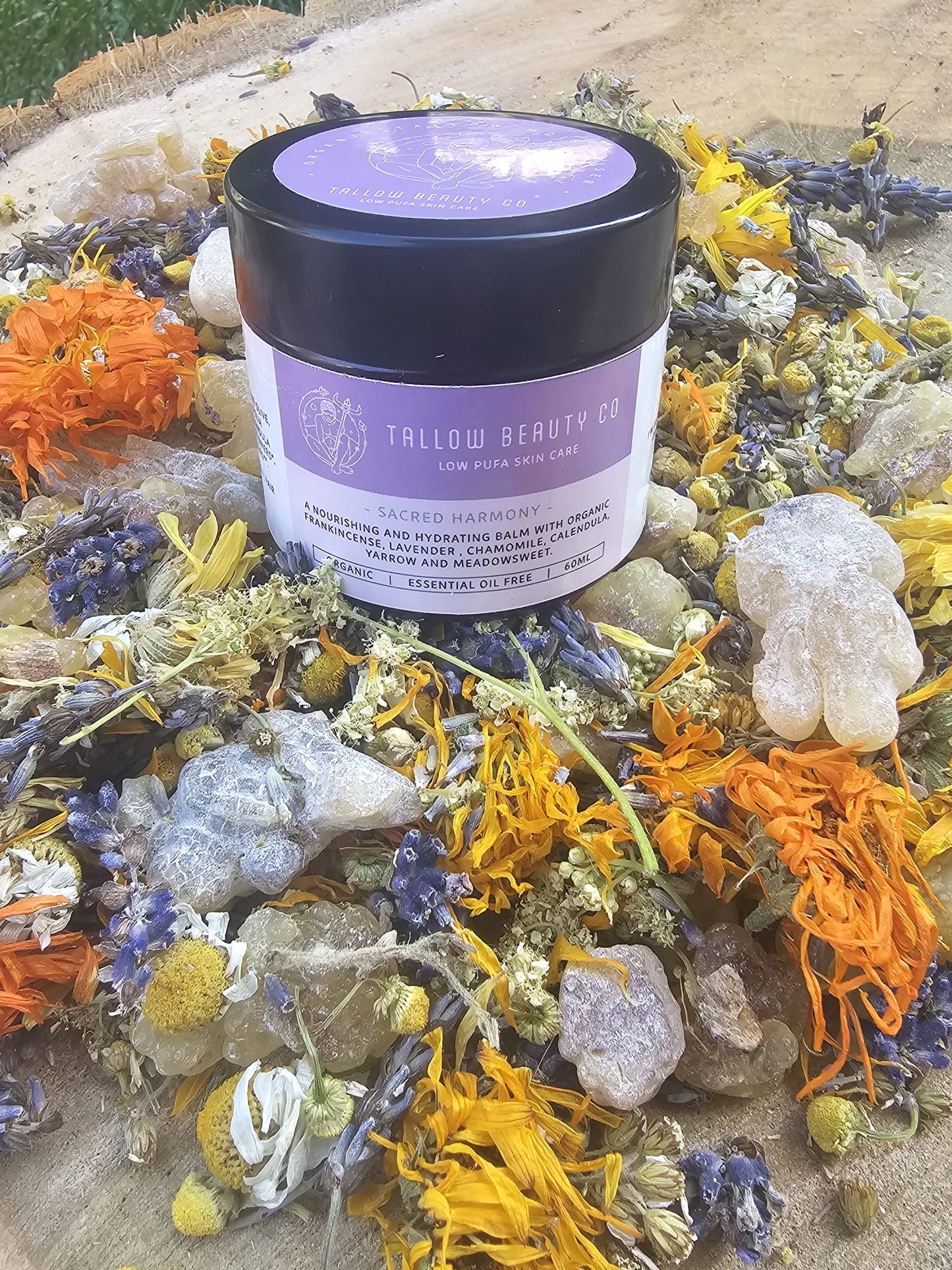TALLOW BALM INFUSED WITH FRANKINCENSE, LAVENDER, CHAMOMILE, CALENDULA, YARROW & MEADOWSWEET,  SACRED HARMONY