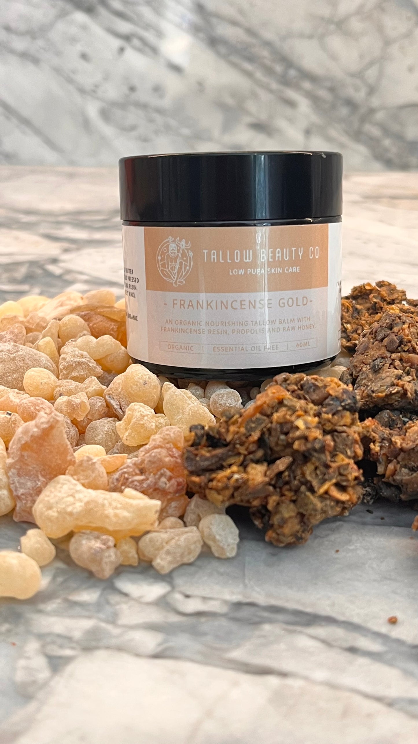 FRANKINCENSE GOLD.    TALLOW BALM INFUSED WITH FRANKINCENSE, PROPOLIS AND HONEY.