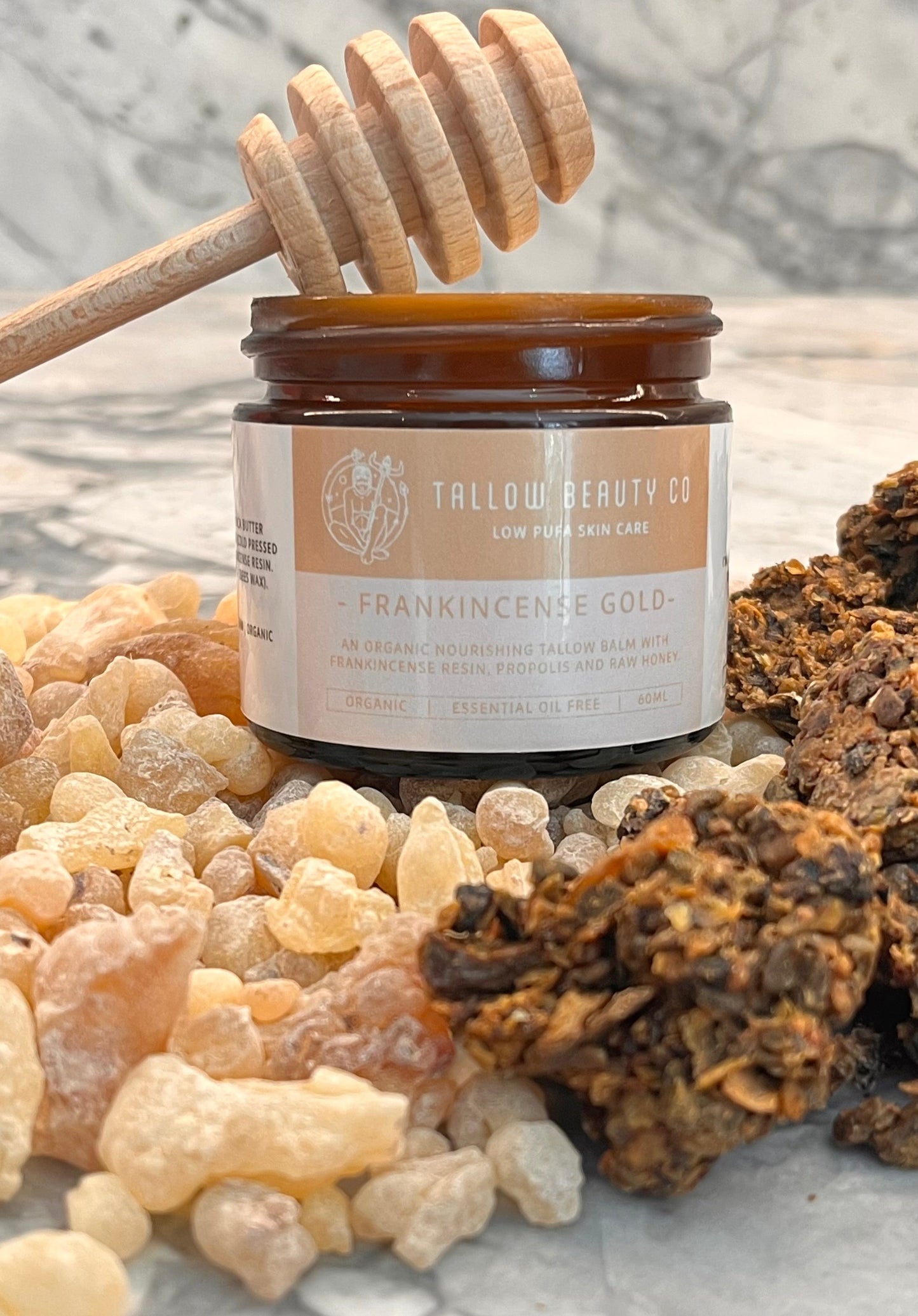 FRANKINCENSE GOLD.    TALLOW BALM INFUSED WITH FRANKINCENSE, PROPOLIS AND HONEY.